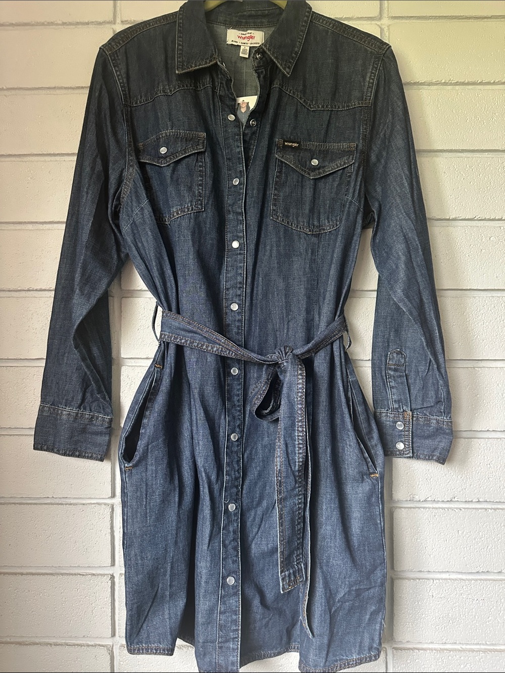 Wrangler Women's Indigo Denim Shirt Dress with Tie Belt